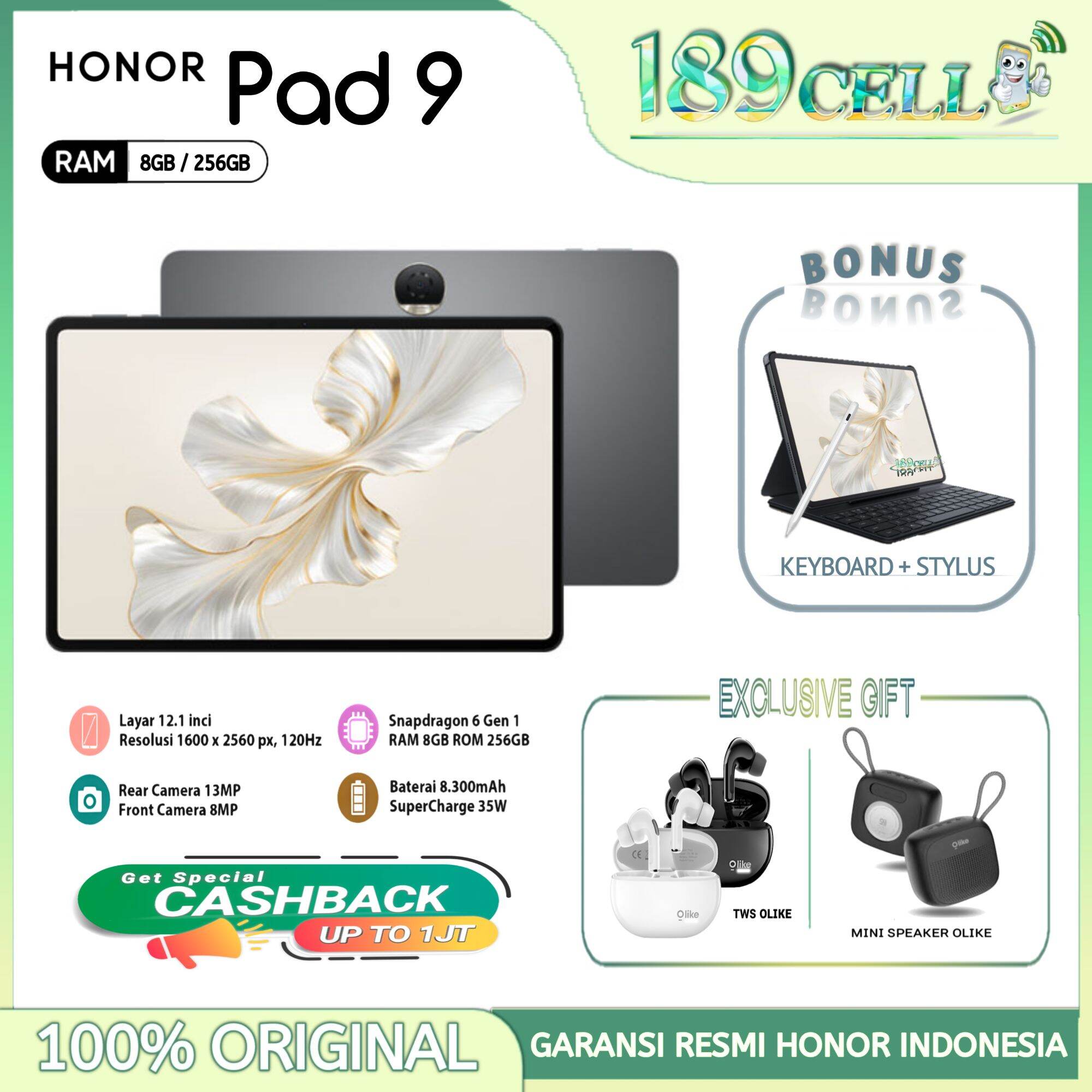 Honor Pad 9 8/256Gb - 12.1\\\" Ips Lcd, Snapdragon 6 Gen1 - Official Honor Warranty Harga 4,409,900 rupiah*Gratis Ongkir