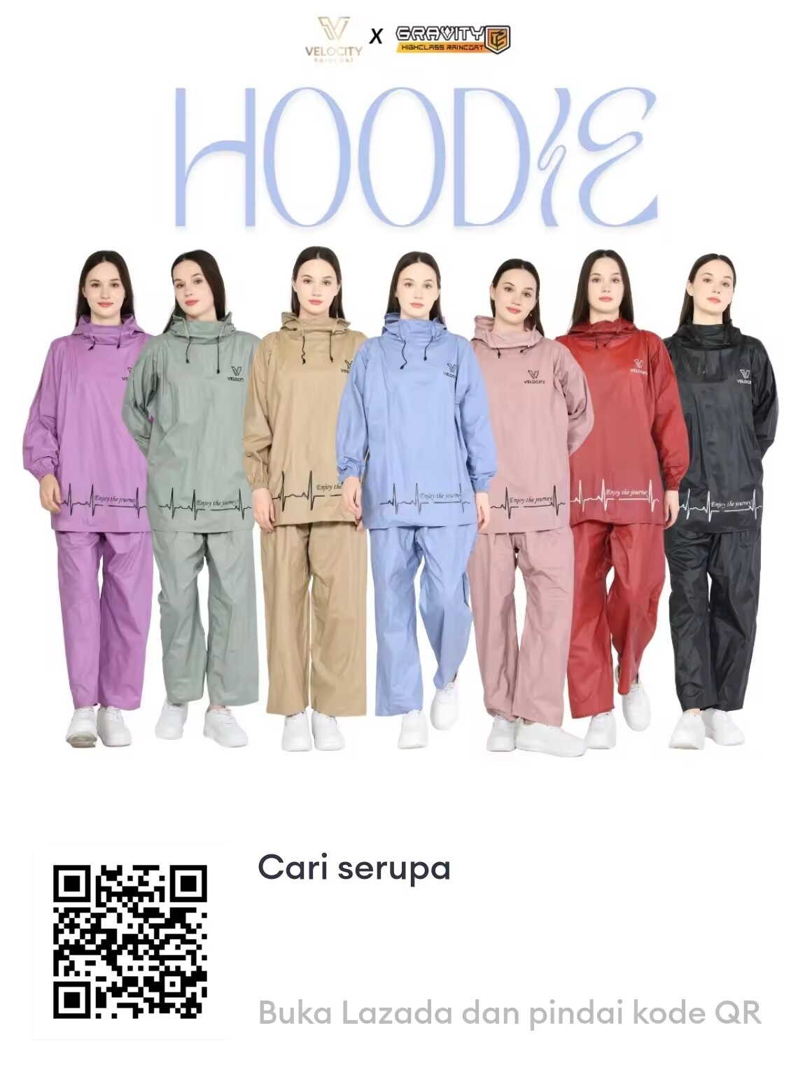 Women's raincoat hoodie velocity elastic rubber anti-sweat material PVC 0.18 Harga 75,900 rupiah*Gratis Ongkir