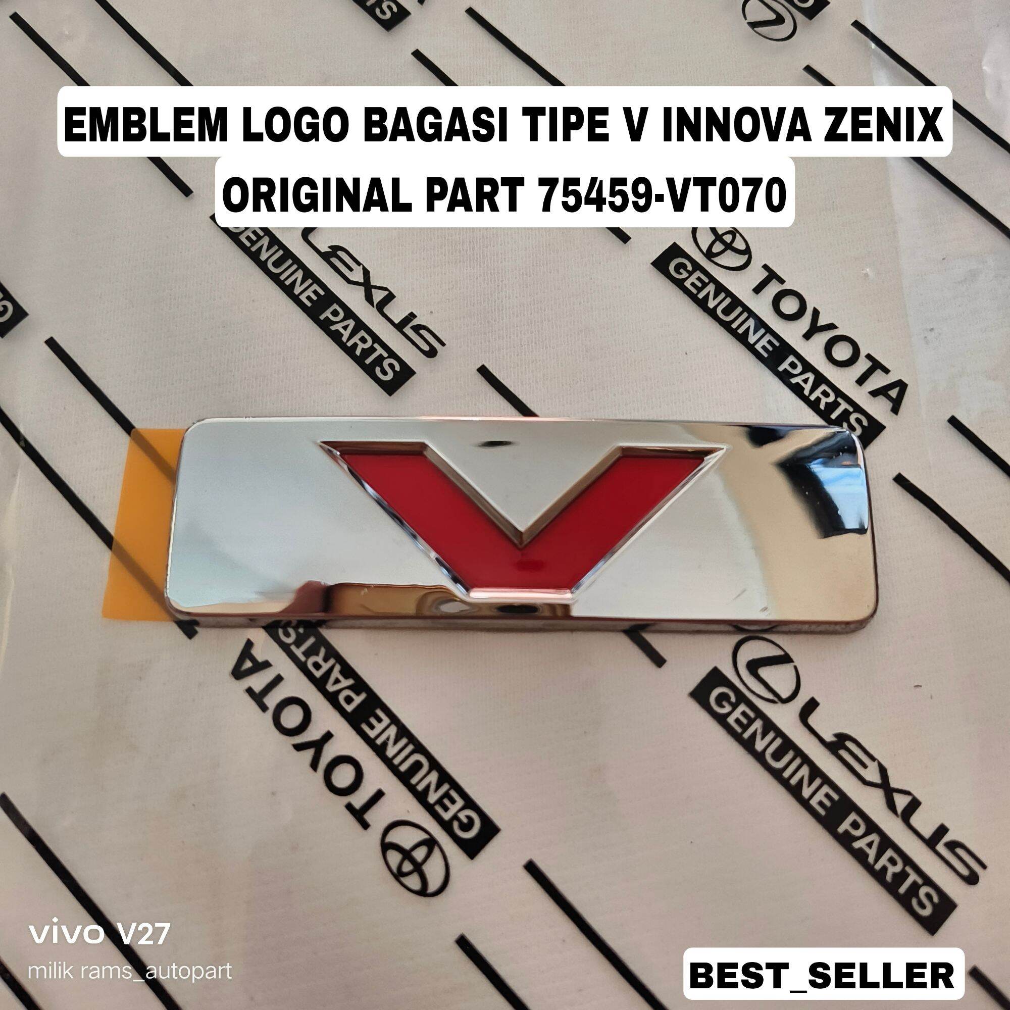 emblem logo bagasi tipe V toyota innova zenix original part 75459-VT070 Chrome merah Harga 60,000 rupiah*Gratis Ongkir