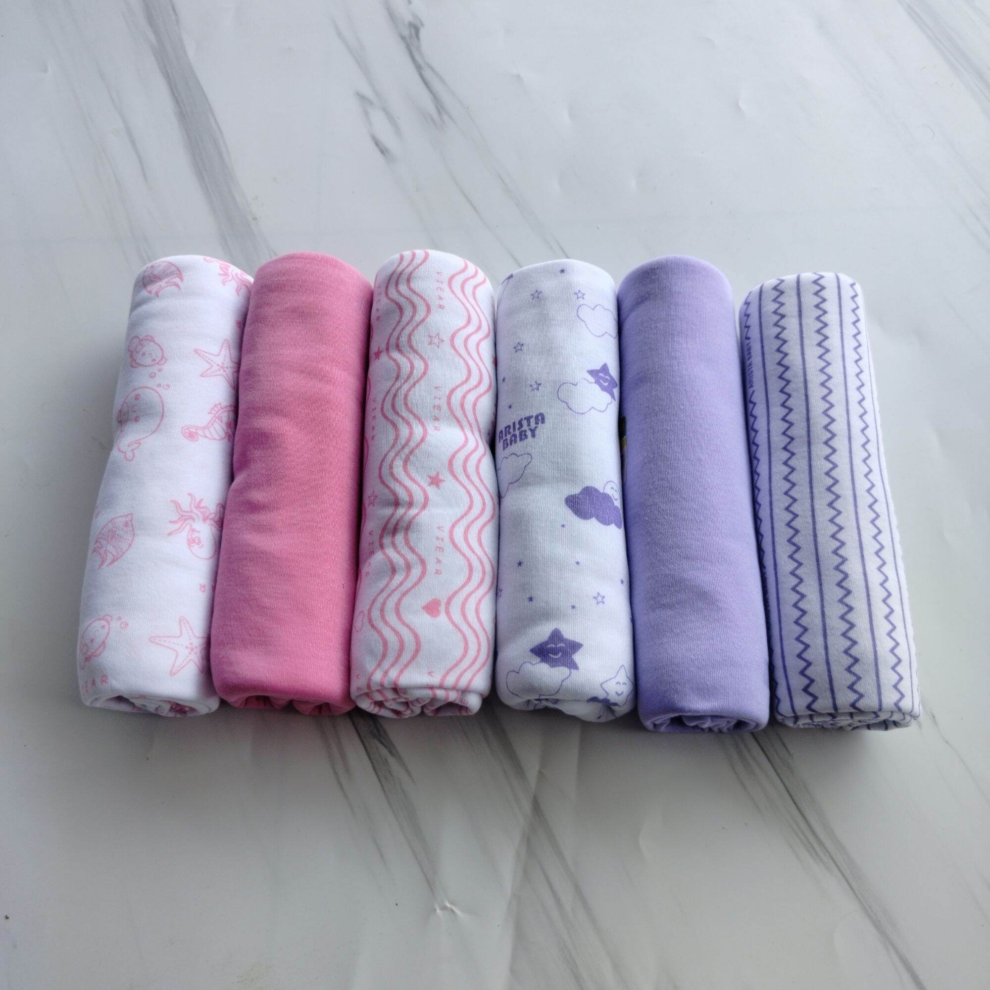 6pcs Bedong Bayi Newborn Motif Seri Mix