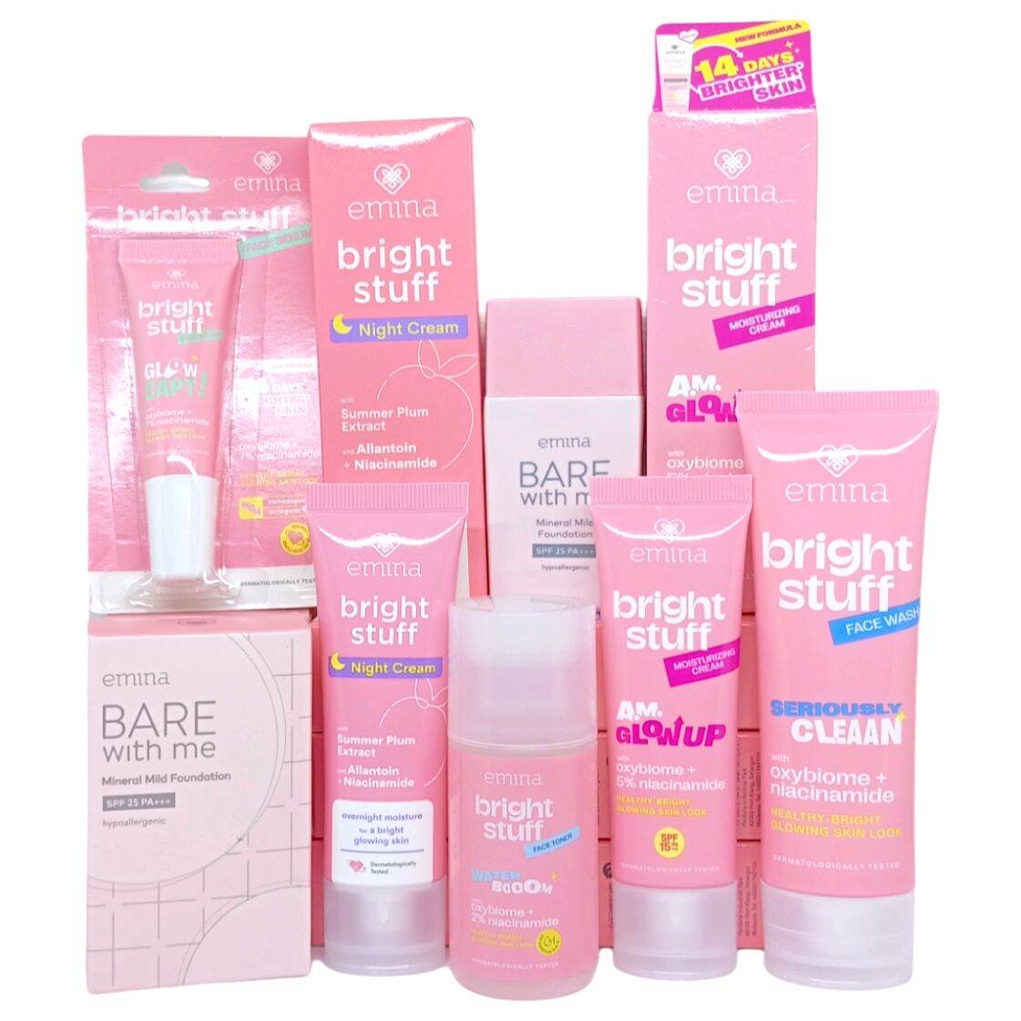Paket Emina Bright Stuff Skincare Dengan Make Up Lengkap Perawatan Kulit  Mencerahkan Dilengkapi Foundation dan Bedak