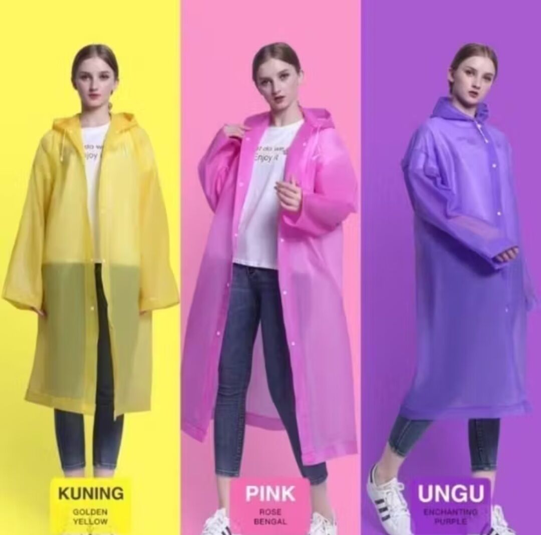 Korean Eva Rain Coat Jacket, Thick, Long, Transparent, Adult Poncho, Best Selling, Cheap Harga 15,000 rupiah*Gratis Ongkir