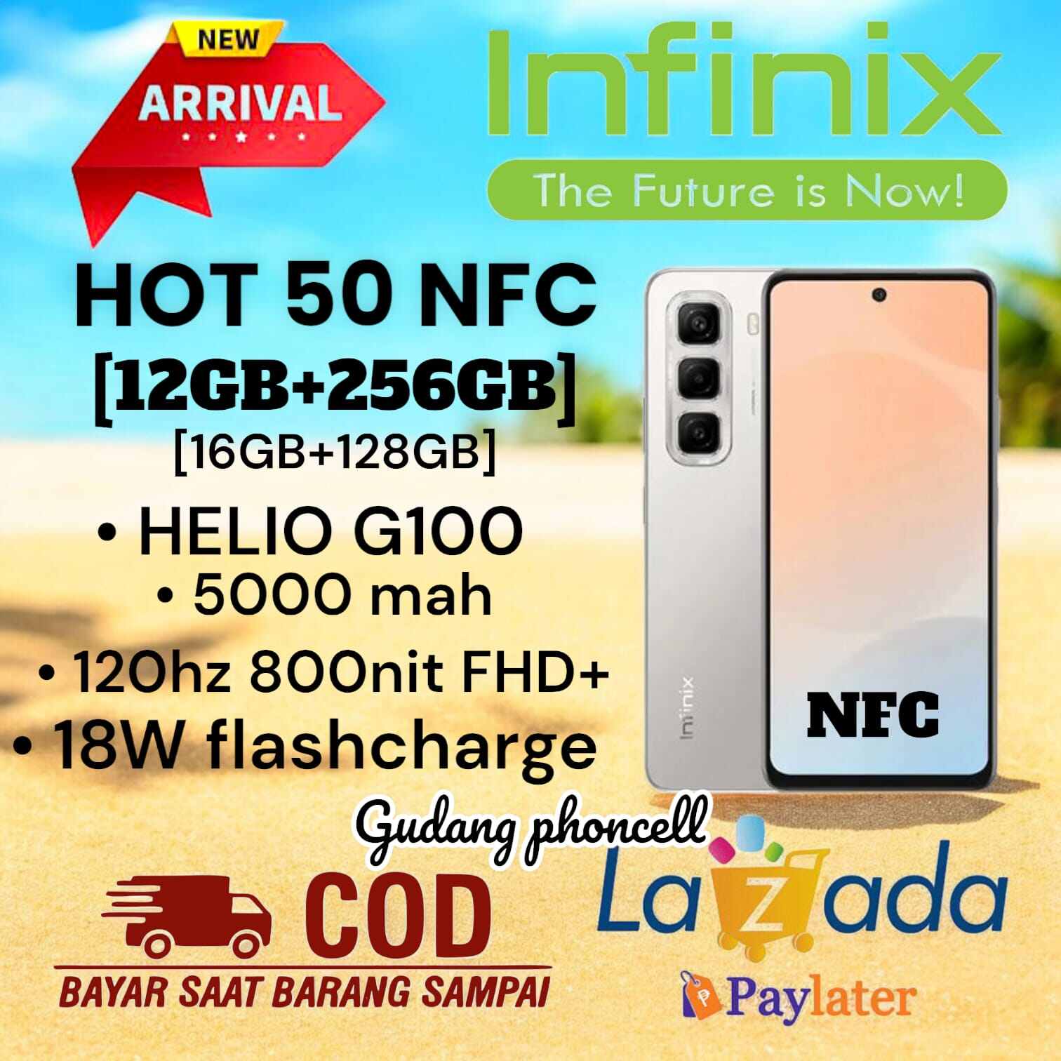 Infinix Hot 50 Nfc 12+256 Gb 50 Mp Camera Helio G100 (Replacement for Smart 8 Pro) (Registered Imei) 1 Year Official Warranty ✓ Harga  1,215,000 Ringgit*Penghantaran Percuma