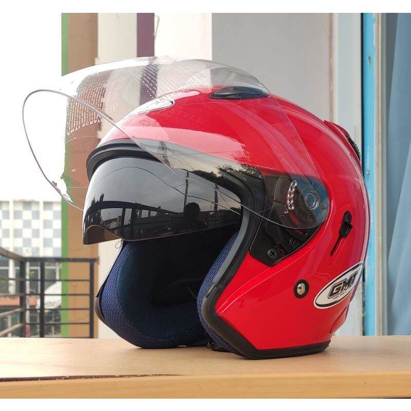 Helm Motor Half Face Premium Double Visor Black Glosy Lazada Indonesia