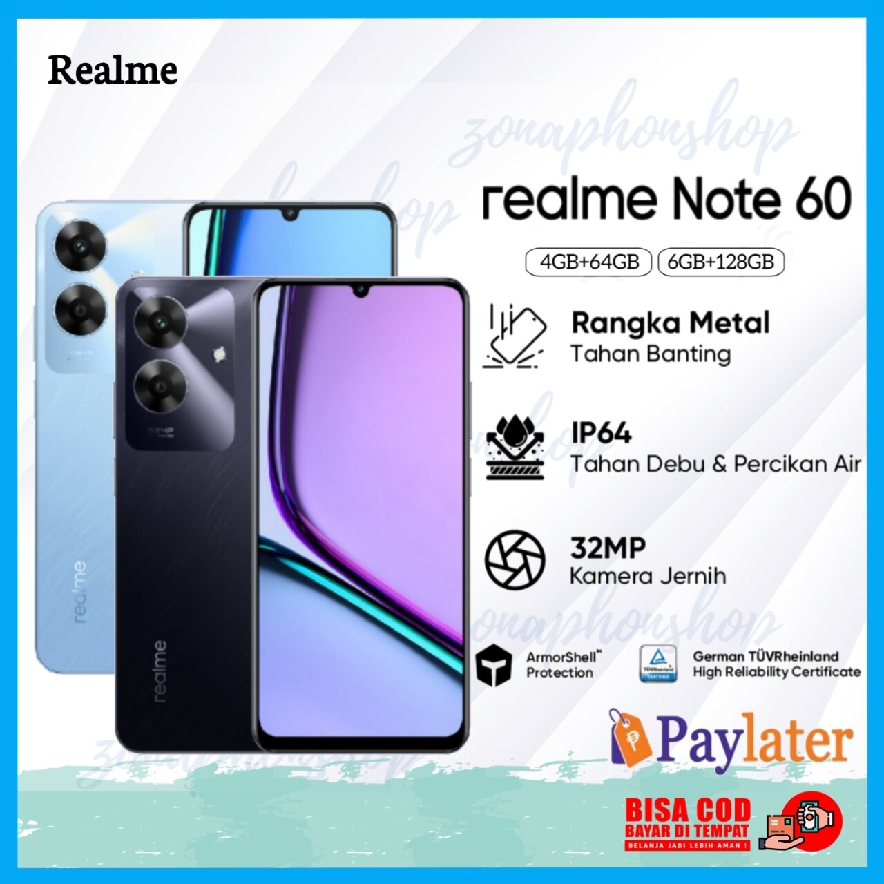 Realme Note 60 6/128 4/64 Camera 32MP original garansi resmi Giá 1,186,000 Đồng*Miễn phí vận chuyển