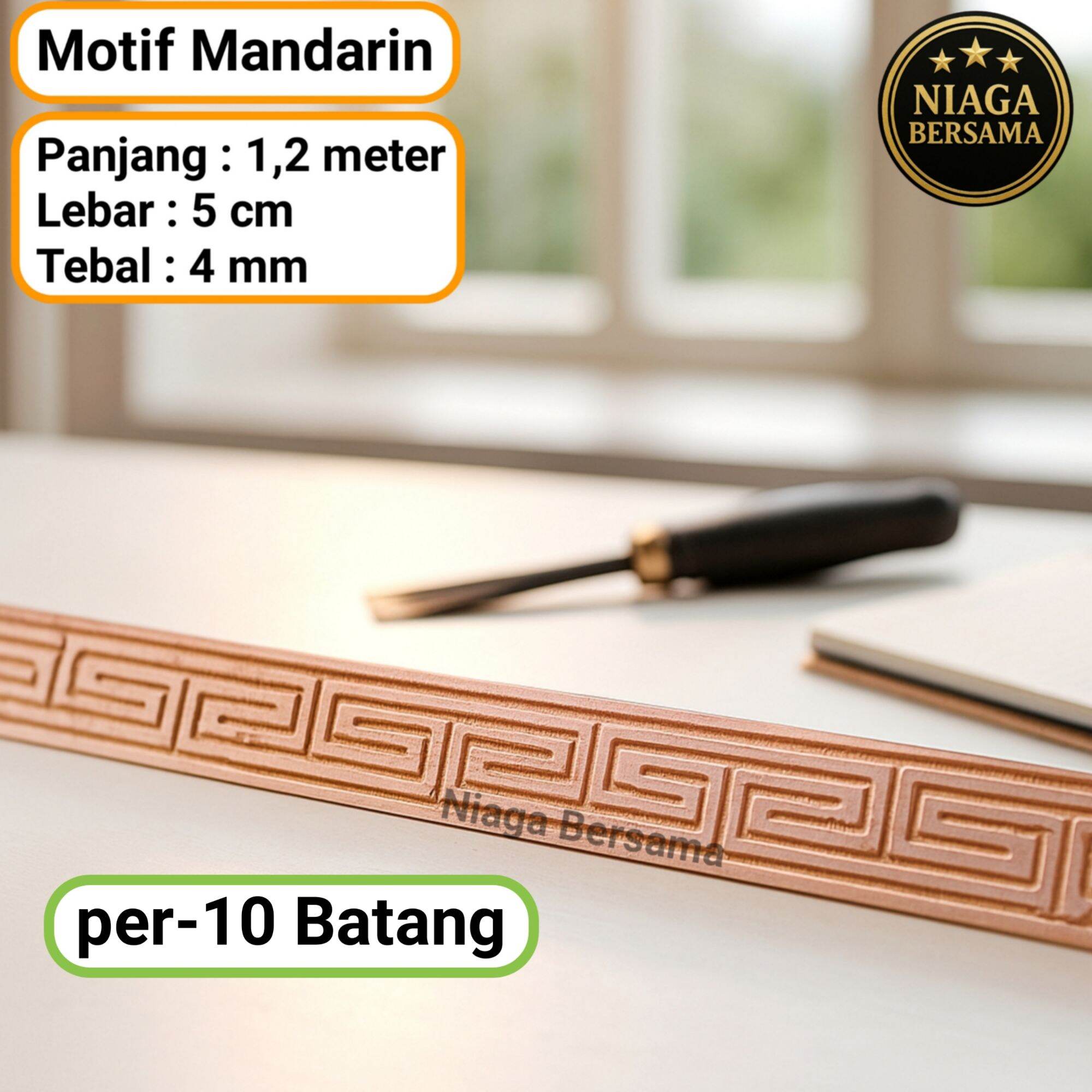 (10 pcs) Lis Kayu Ornamen Ukir 120 cm Mahoni Dekorasi Tempel Aneka Motif
