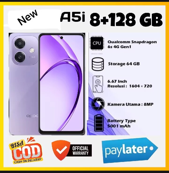 HP Oppo a5i 8GB RAM/128GB official warranty Harga  1,650,000 Ringgit*Penghantaran Percuma
