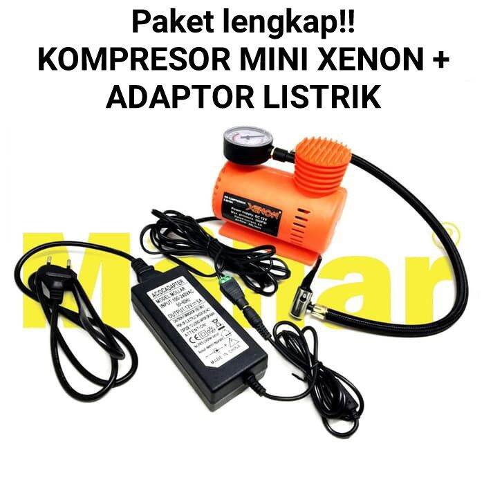 PAKET LENGKAP!! KOMPRESOR MINI ORANGE / XENON 300PSI POMPA BAN MOBIL