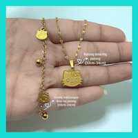 Set Anak Gold Kalung hello kitty pecah kopi gelang manik manik Nori Titanium Anti karat