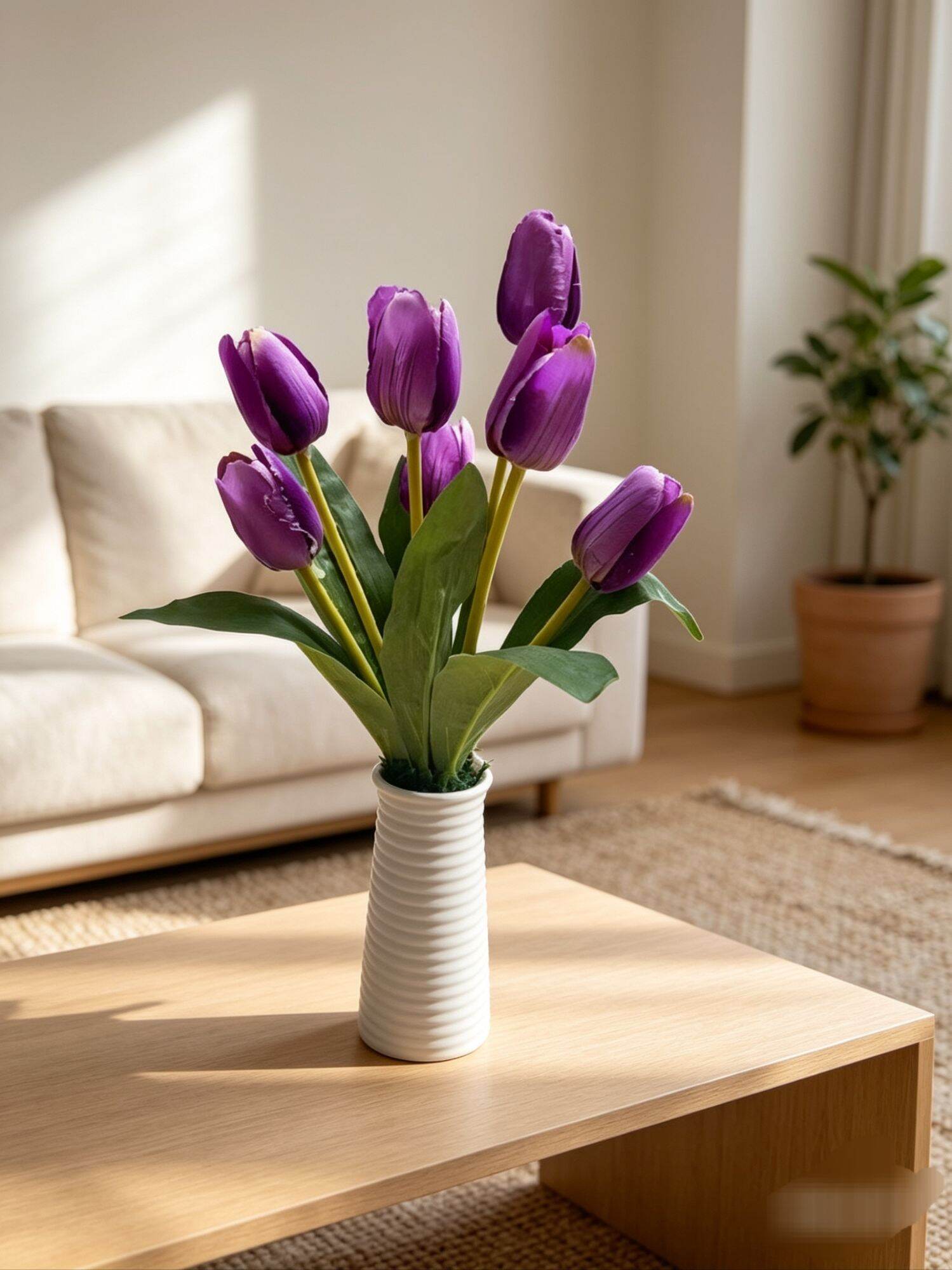 bunga tulip artificial berikut pot melamin ulir /bunga meja cantik bunga meja ruang tamu