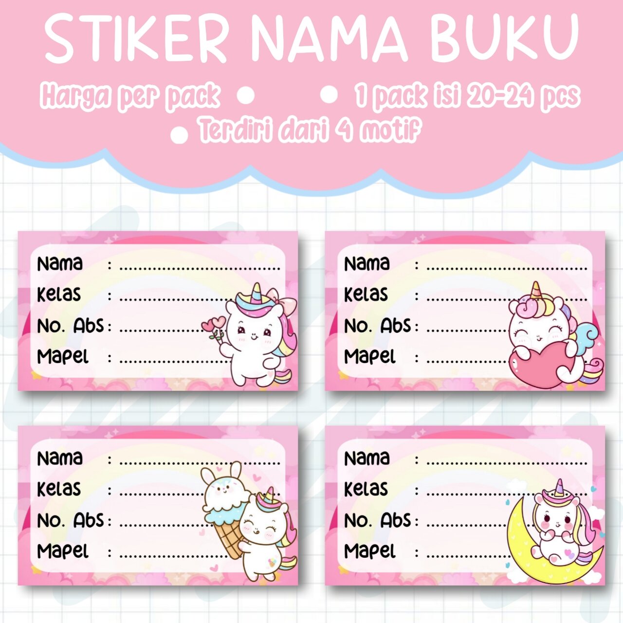 STIKER NAMA BUKU UNICORN ISI 20 | Lazada Indonesia