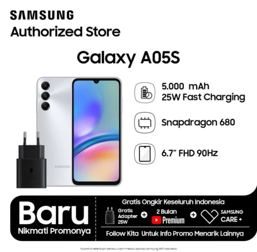 Samsung A05s 6/128GB l Baru l Garansi Resmi l Samsung A05s Ram 6/128GB l New l Segel l Garansi Resmi 12 Bulan l GARANSI SEIN l Hp Samsung a05s 6/128GB Baru Harga 2,099,000 rupiah*Gratis Ongkir