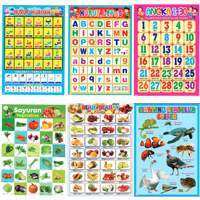 Paket 6 Lembar Poster Edukasi Anak Hijaiyah/huruf lepas/Angka/Buah/Sayur/Hewan