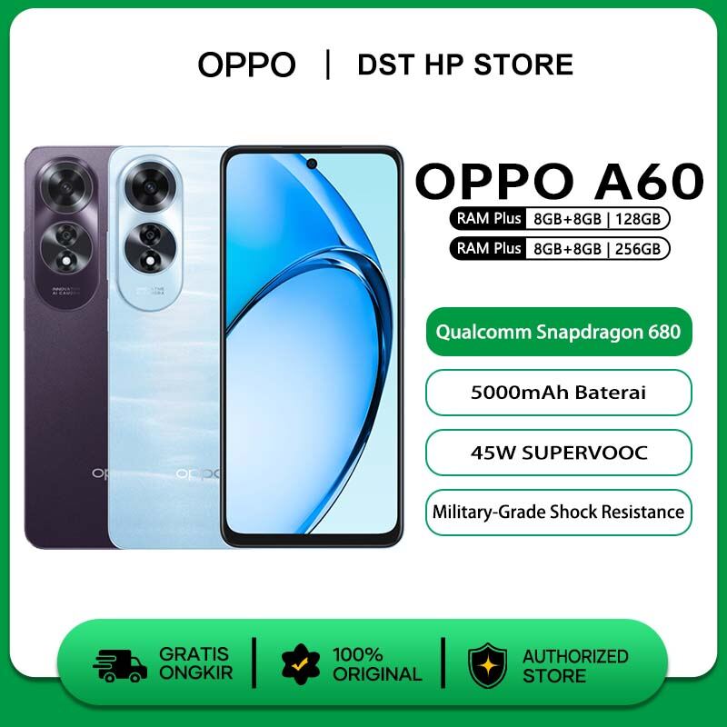 Oppo A60 (8/28GB)(8/256GB) qualcommsnapdragon 680 45W supervooc official warranty can be cod Harga  2,699,000 Ringgit*Penghantaran Percuma