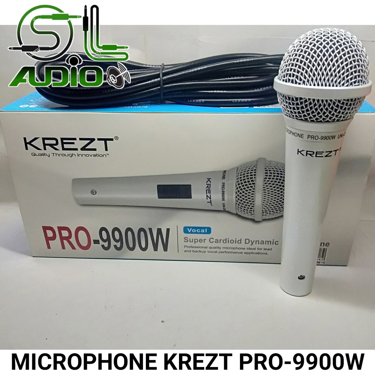 MIC VOCAL MICROPHONE KREZT PRO 9900W PUTIH DINAMIC KABEL KUALITAS BAGUS