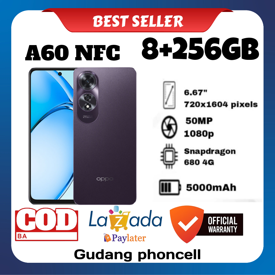 Oppo A60 Nfc Ram 8 +256Gb Helio G85 (Registered Imei) Official Warranty 1 Year Harga 1,595,000 rupiah*Gratis Ongkir