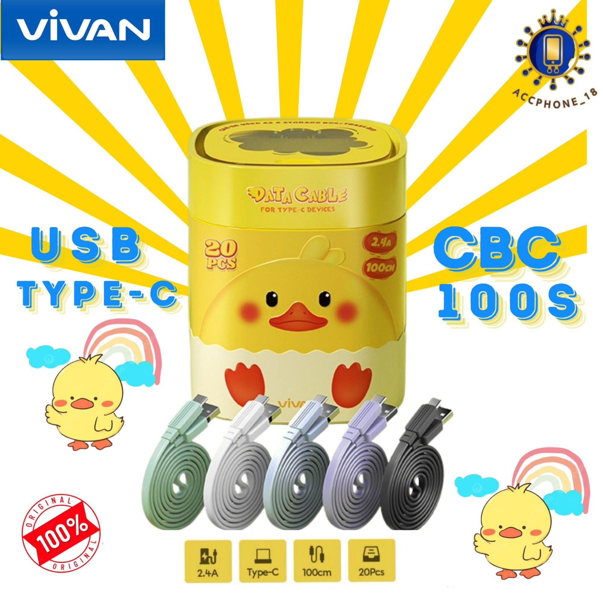 New VIVAN ⚡1toples 20pcs Type C kabel data Usb 2.4A CBC100s Harga 289,000 rupiah*Gratis Ongkir