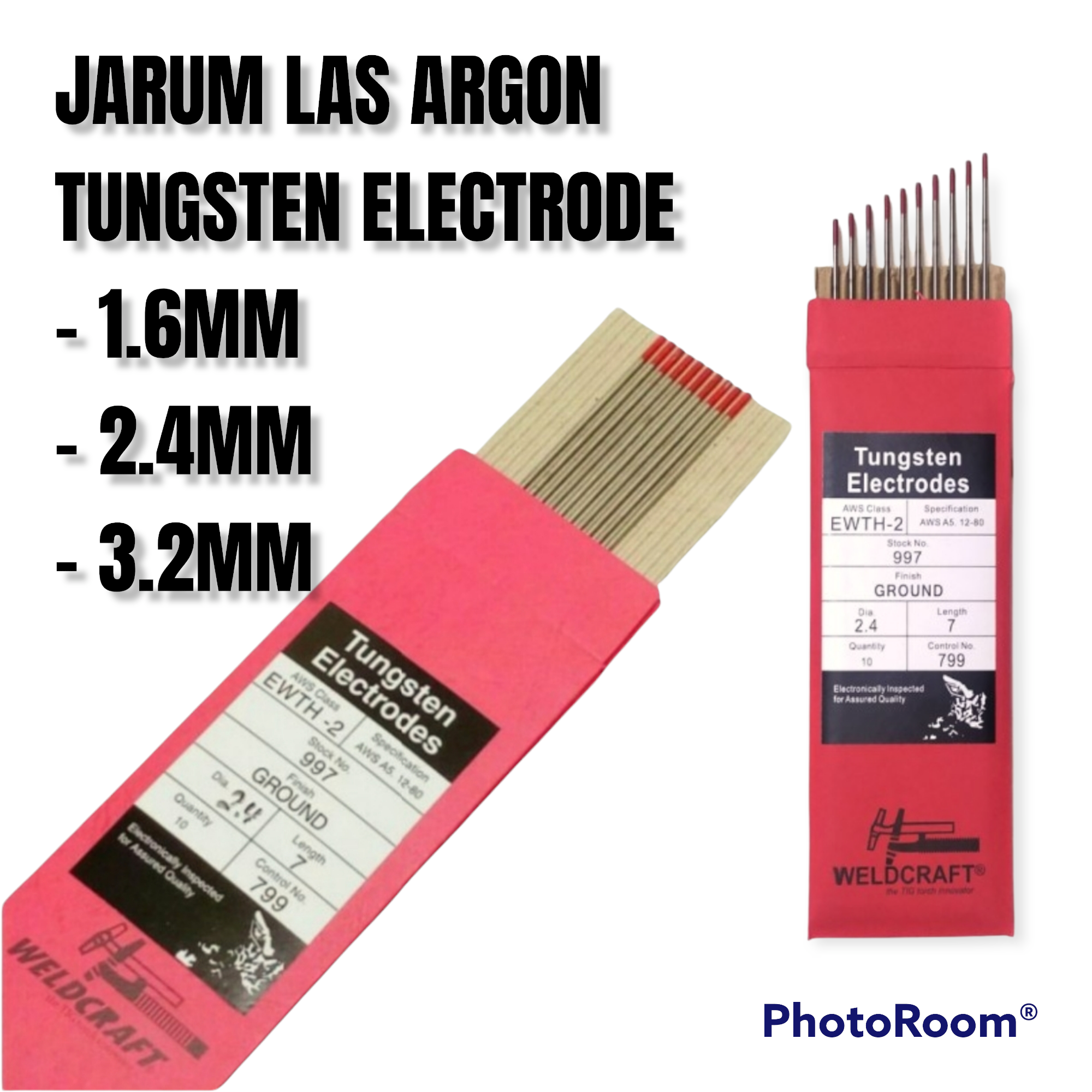 JARUM LAS ARGON MERAH TUNGSTEN ELECTRODE WT20 1.6MM 2.4MM 3.2MM