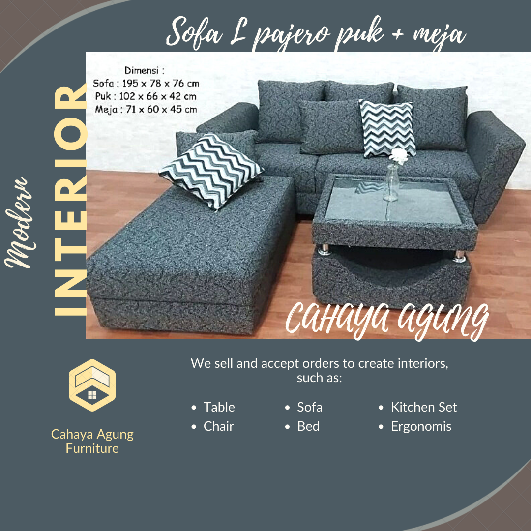 Sofa L Pajero Puk Meja Kaca Dan Bantal Lazada Indonesia