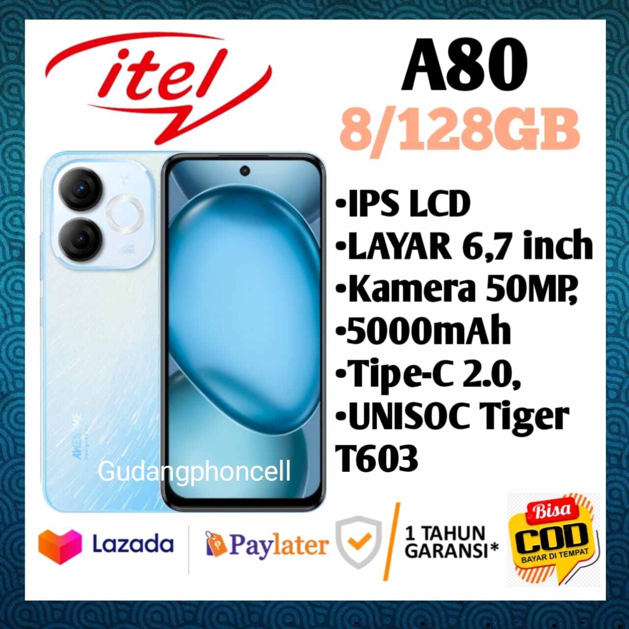 Infinix Itel A80 8+128 Gb Unisog T603 Official Warranty 1 Year (Registered Imei) Harga  995,000 Ringgit*Penghantaran Percuma