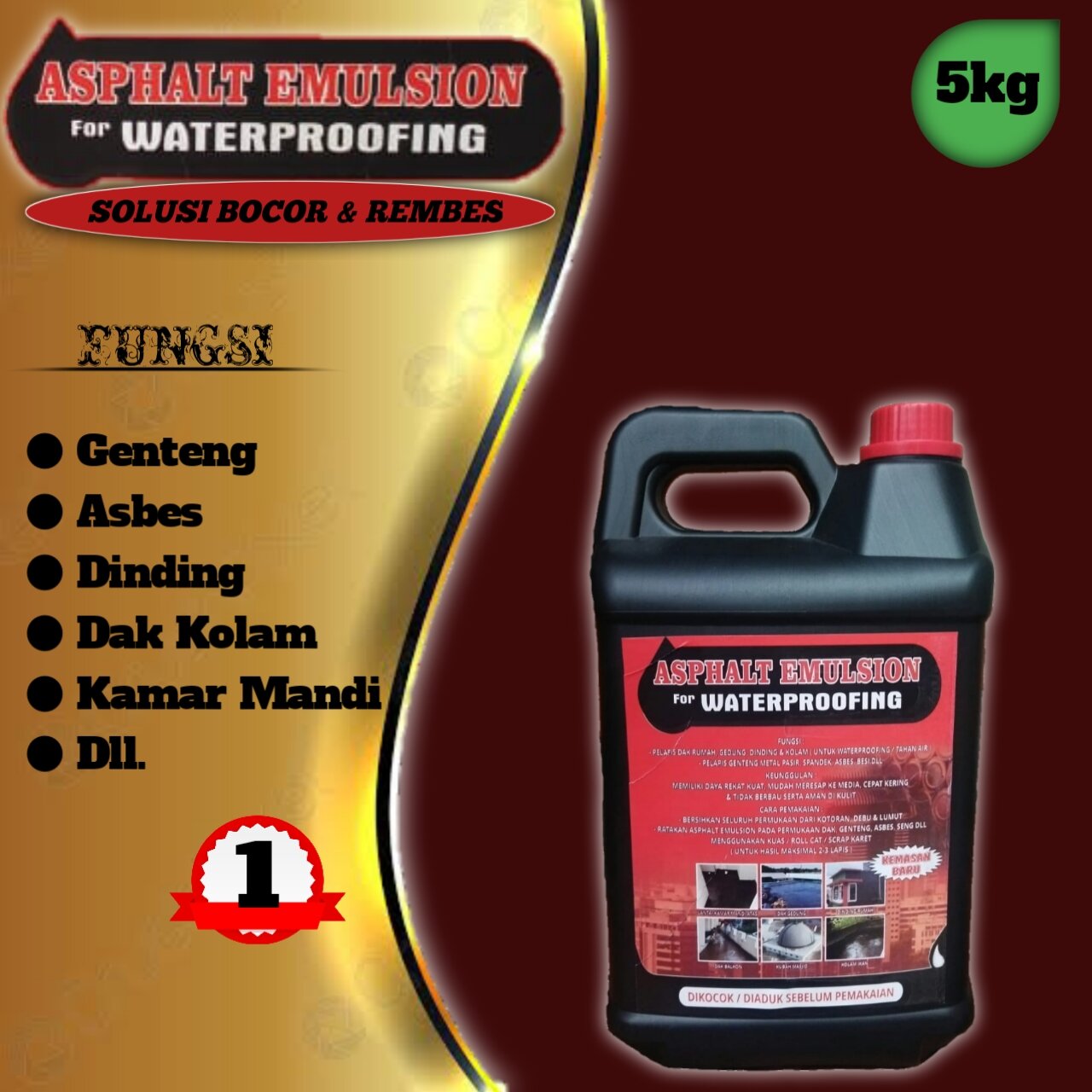 Aspal Cair 5kg Anti Bocor Rembes Tidak Perlu Kuatir ASPHALT EMULSION Sudah Teruji Terbukti