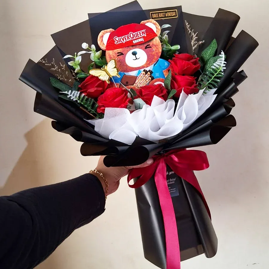 buket valentine coklat silverqueen beruang bear