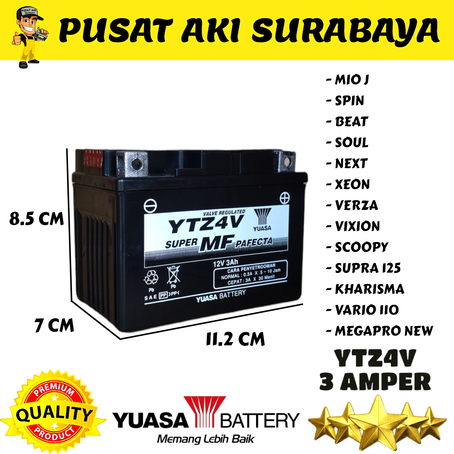 ASLI ACCU YUASA YTZ4V ORIGINAL PABRIK BAWAAN MOTOR AKI MF HONDA YAMAHA