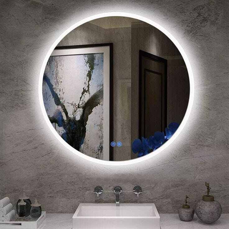 Round Mirror Led Cermin Aesthetic Cermin Wastafel Bulat Gantung Dinding D40