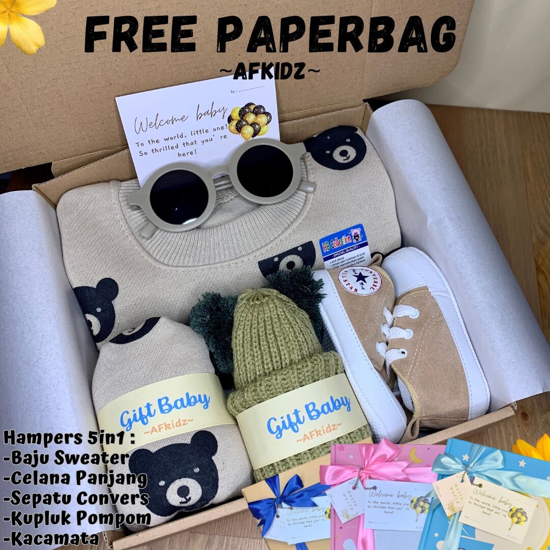 Hampers Bayi Setelan Sweater Motif Bear Kado Bayi Murah
