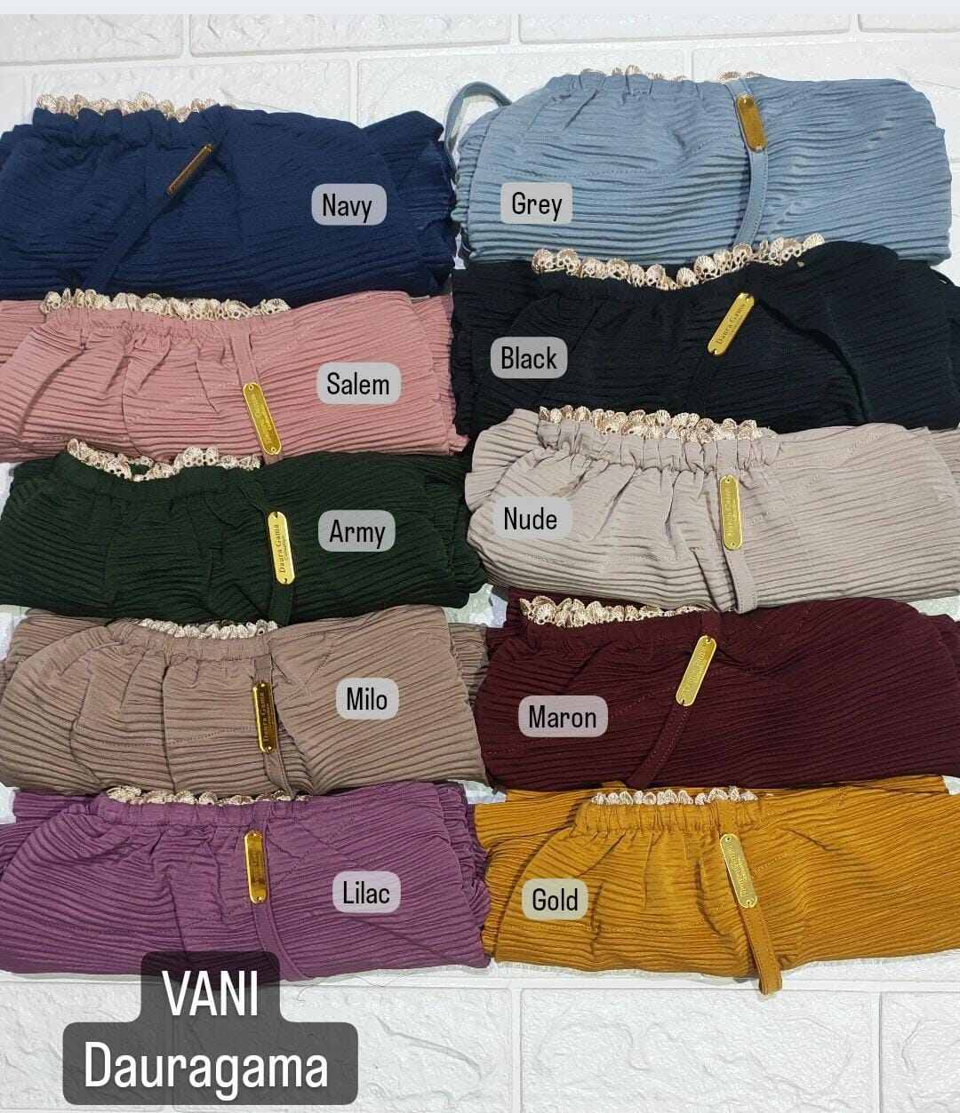 Vani Daura gama jilbab instan plisket renda kerut smoke dahi