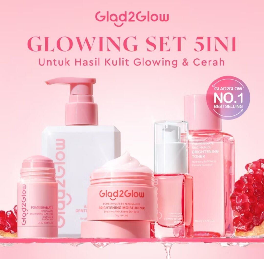 Glad2Glow Glowing Set 5in1 Paket Skincare Moizturizer + Facialwash + serum +Toner +Claystick Paket Menβ¦
