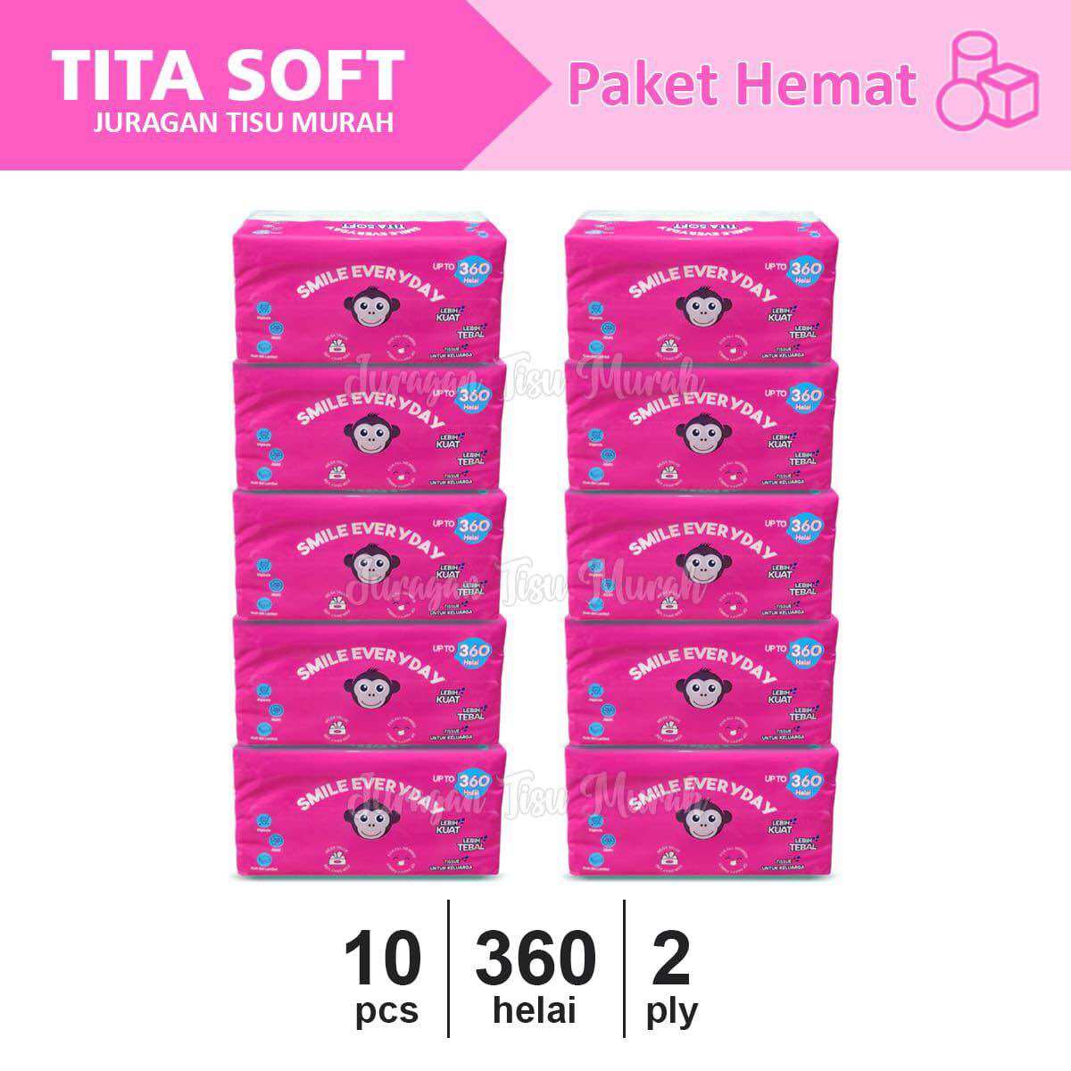 [10 PACK ] TISU WAJAH TITASOFT 360 HELAI PAKET 10 PACK Harga 44,900 rupiah*Gratis Ongkir