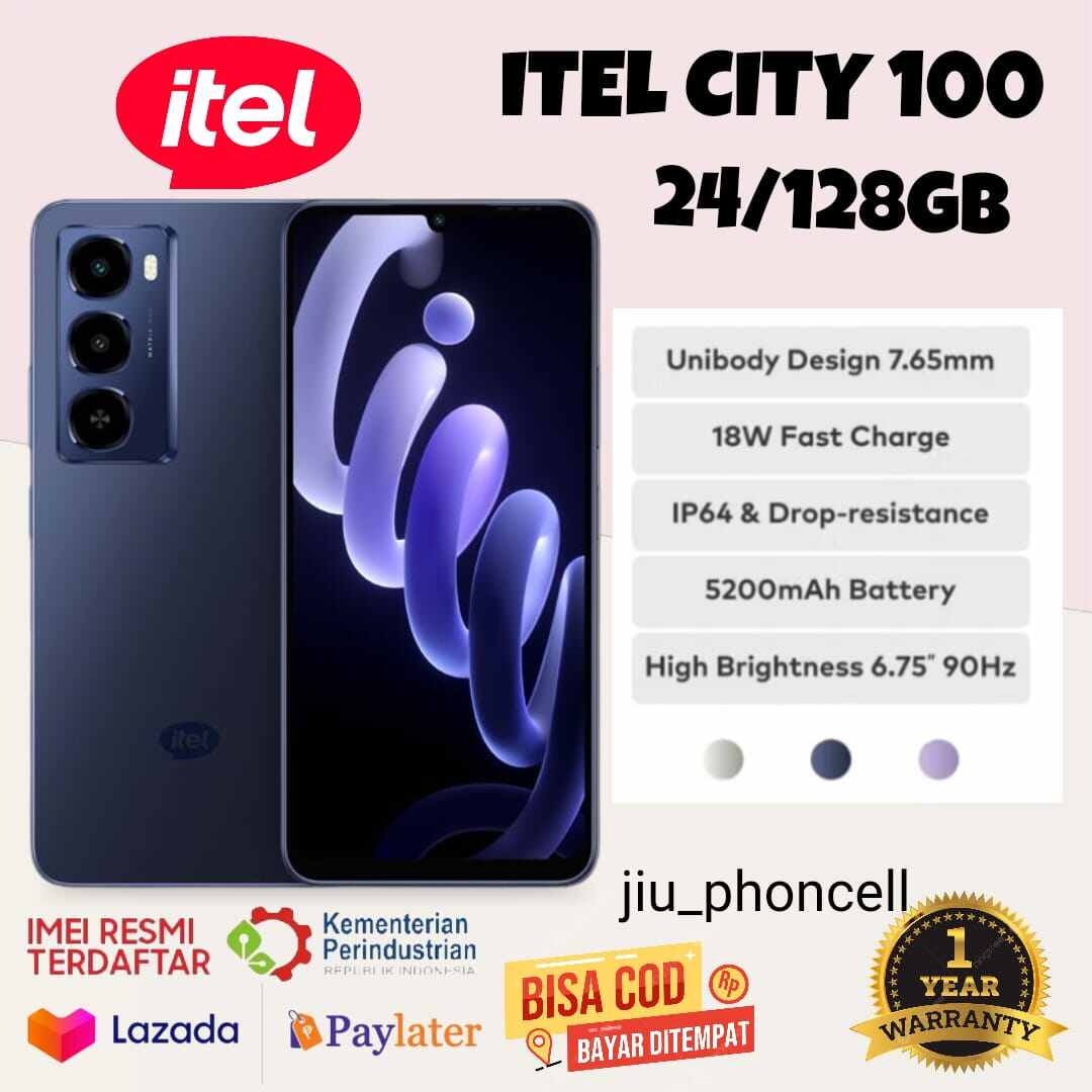 Infinix Itel City 100 24 +128 Gb (Gaming Processor) 18W Charger Unisog Processor (Replacement for P65) 1 Year Official Warranty Harga 955,000 rupiah*Gratis Ongkir