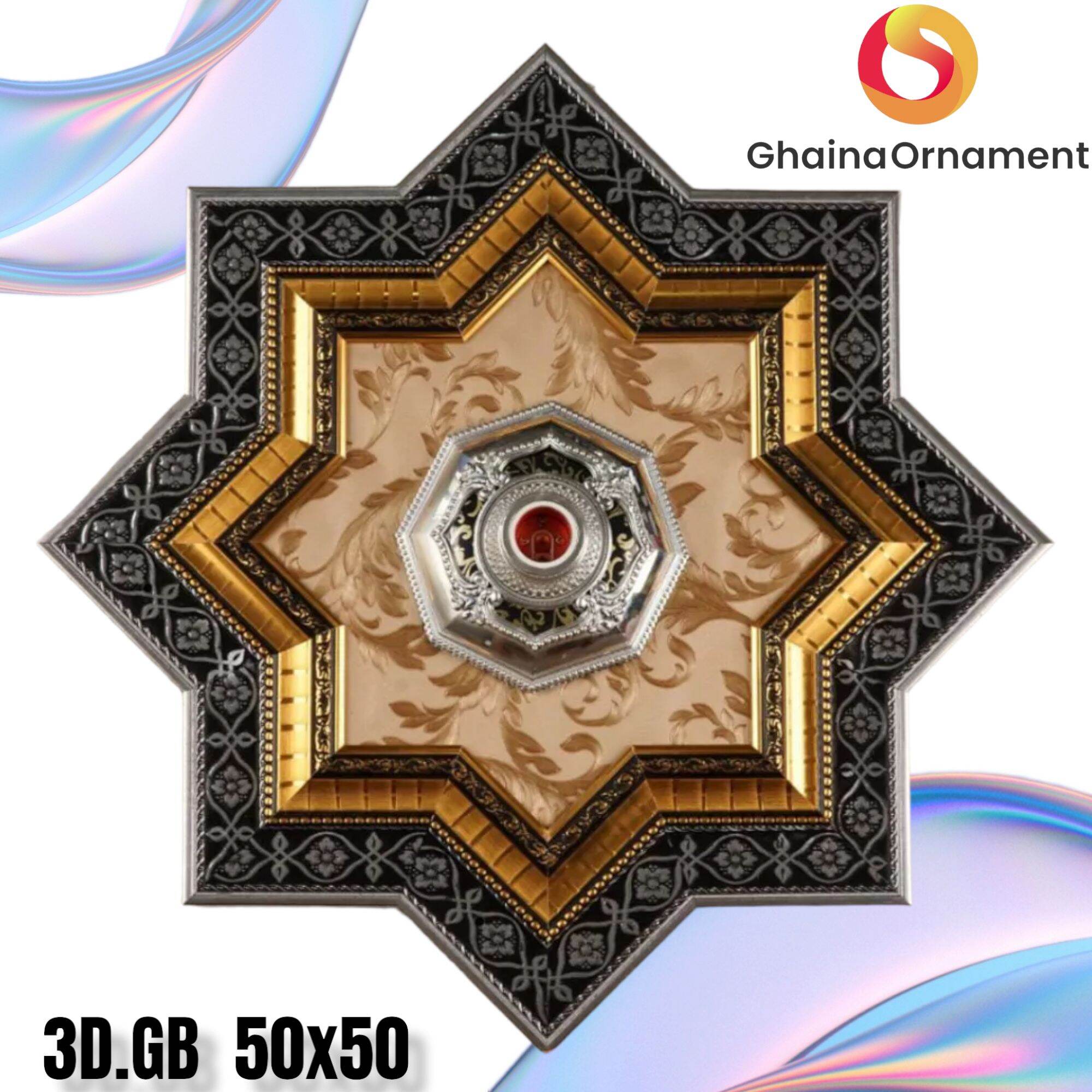 Ornamen Lampu Mewah Besar Ornamen HIasan Bingkai PVC Fitting Hias Plafon Grc Fitting Plafon Gypsum Ukuran 50CMx50CM Bahan Figura Model Terbaru Premium KODE 3D 50X50 cm