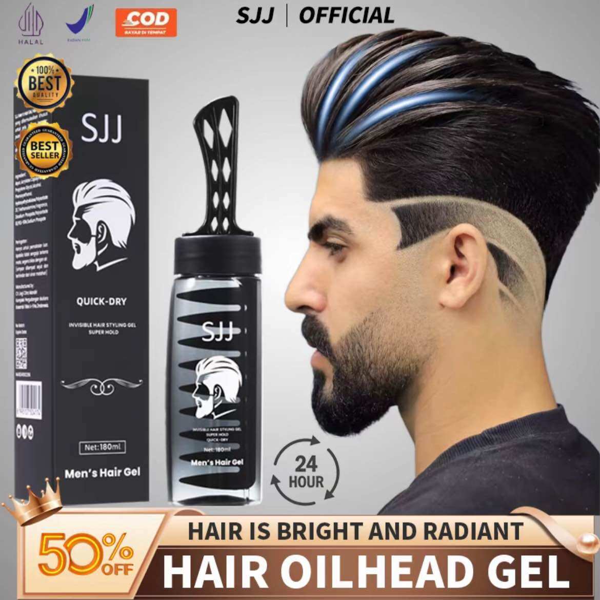 SJJ Hair Gel Minyak Rambut Pria 2in1 Strong Hold Sisir Pomade Minyak ...