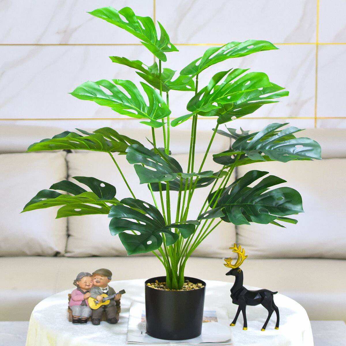 DAUN MONSTERA CABANG x18 BESAR PANJANG 50 CM TANPA POT /TANAMAN HIAS ARTIFISIAL BUNGA PALSU DAUN PLASTIK / DEKORASI RUAN