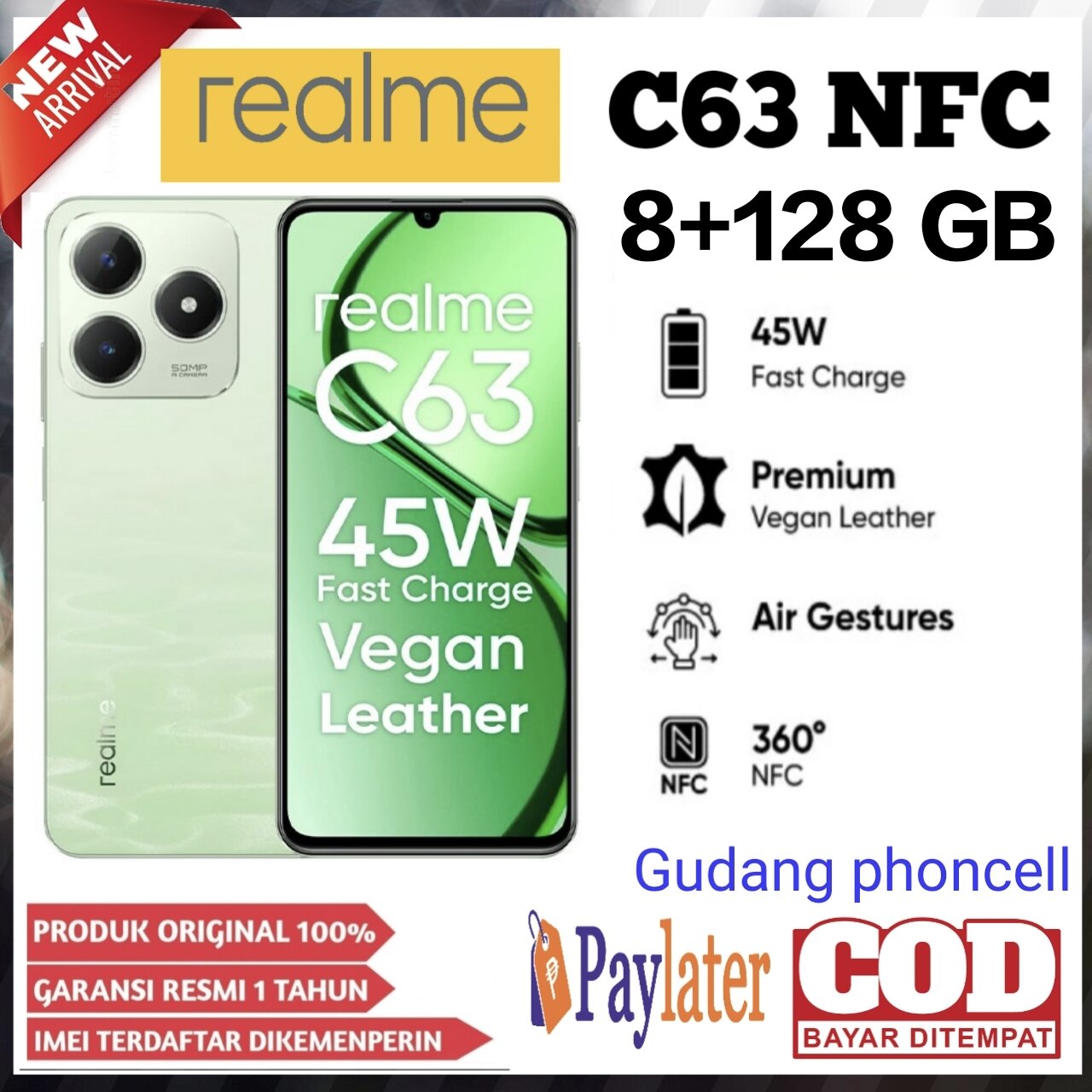 Realme C63 Nfc Ram 8 +128 Gb 50 Mp Camera 1 Year Official Warranty Harga  1,195,000 Ringgit*Penghantaran Percuma