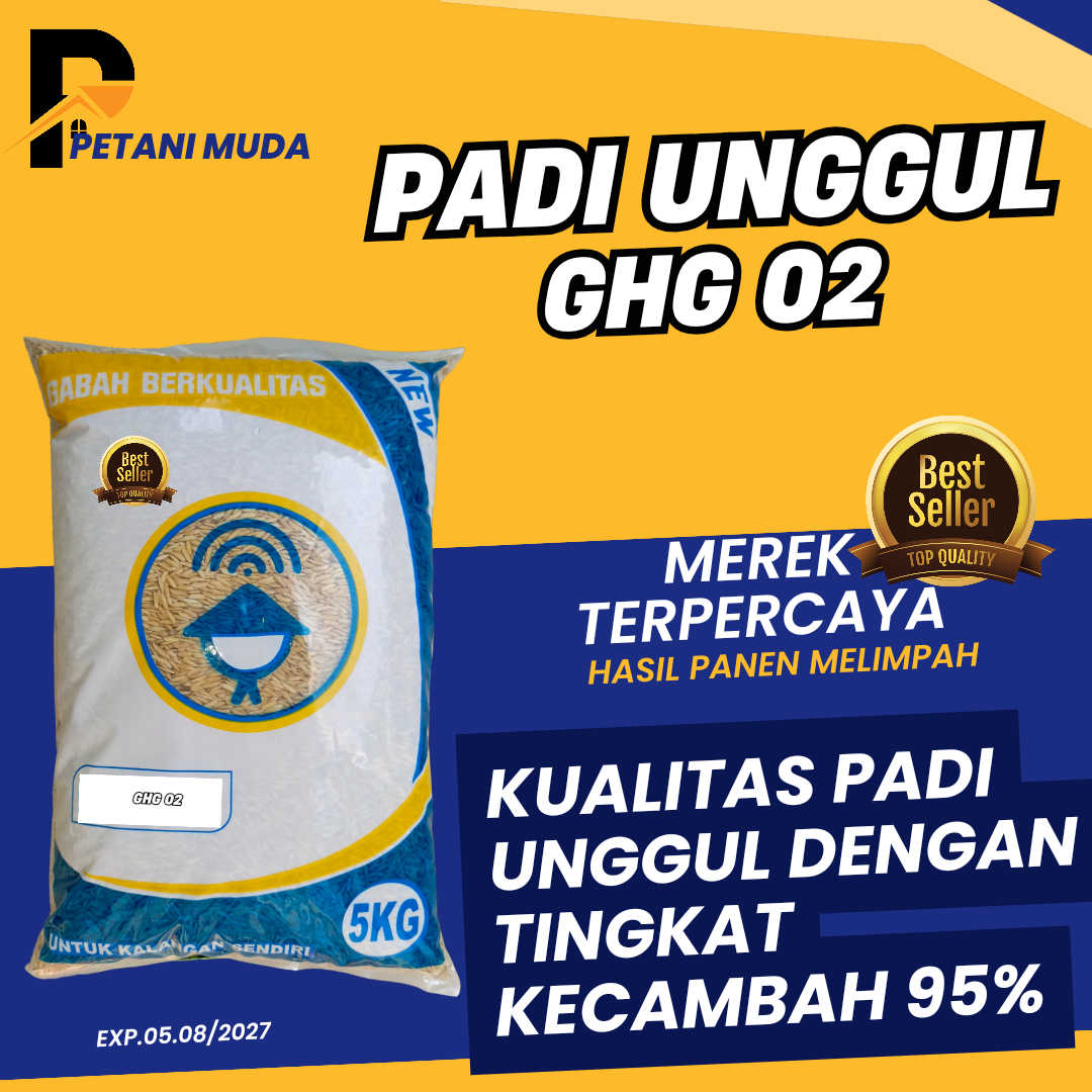 BENIH PADI GHG 02 HERCULES 02 KEMASAN 5KG KUALITAS BENIH PADI UNGGUL Harga 120,000 rupiah*Gratis Ongkir