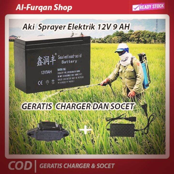 AKI Baterai Aki Kering 12v 9Ah Gratis Charger Dan Socket /BATTERY 9AH