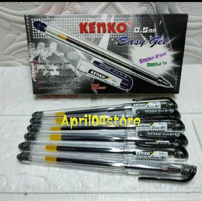 12 Pcs Pulpen Kenko Easy Gel 0.5 Mm Hitam/Pulpen Tinta Gel