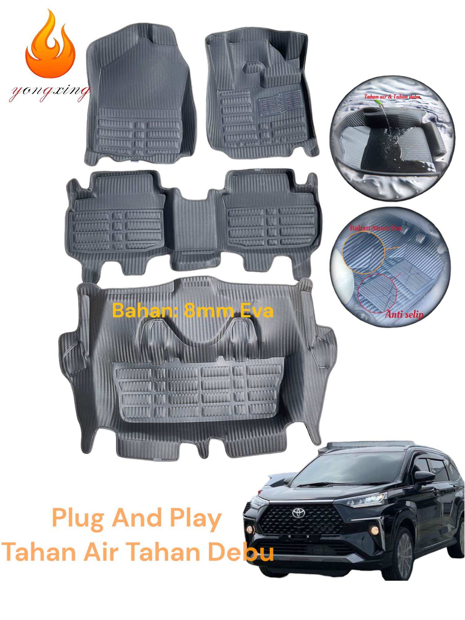 Karpet Mobil Toyota Tahun 2022 New Avanza/Veloz/Xenia 5D Carbon Presisi Plug And Play Tahan Air Dan Tahan Debu Harga 820,000 rupiah*Gratis Ongkir