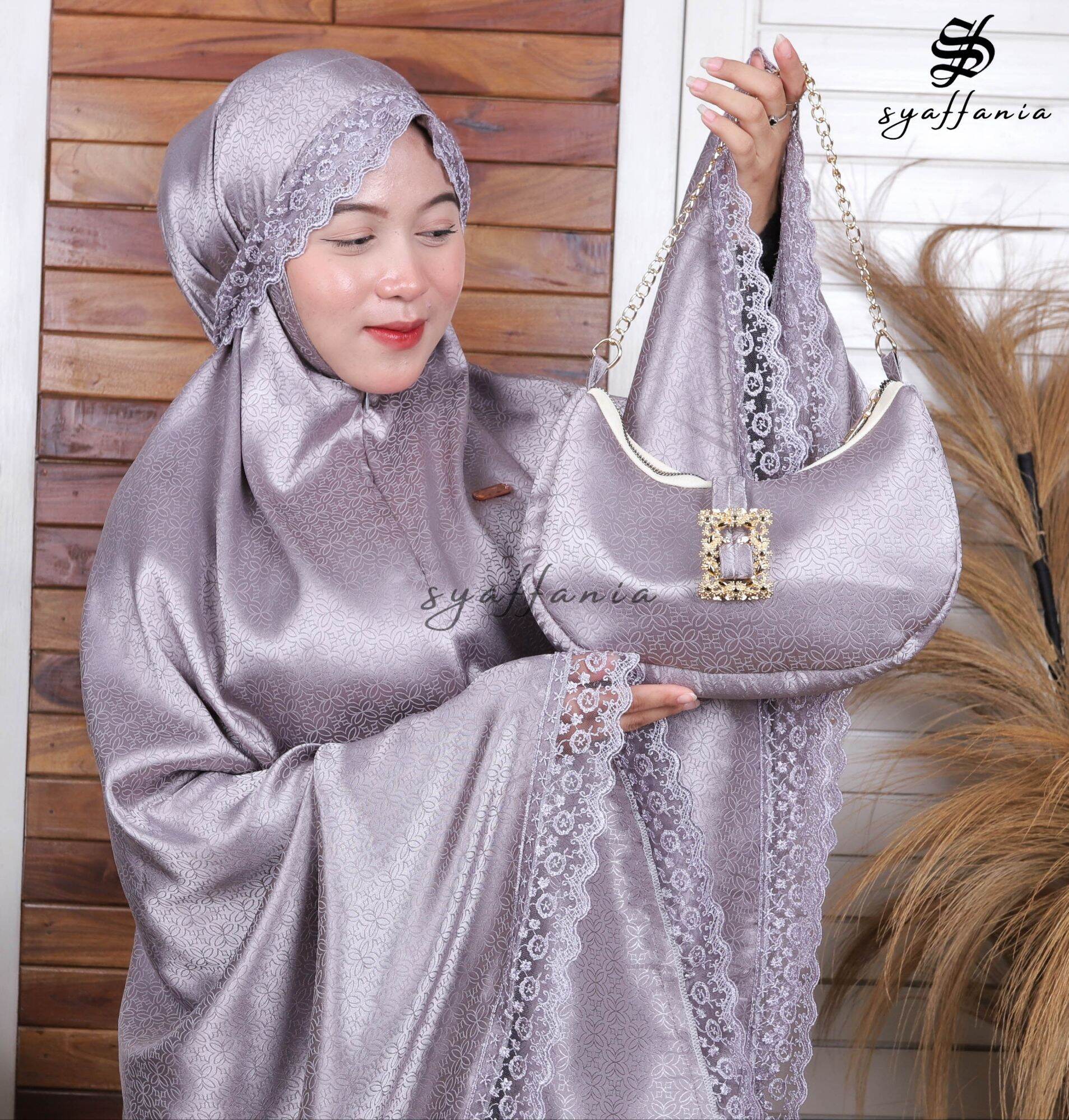 Adult Mukena 3 in 1 Jacquard Emboss Silk Premium Beautiful Luxurious Lace