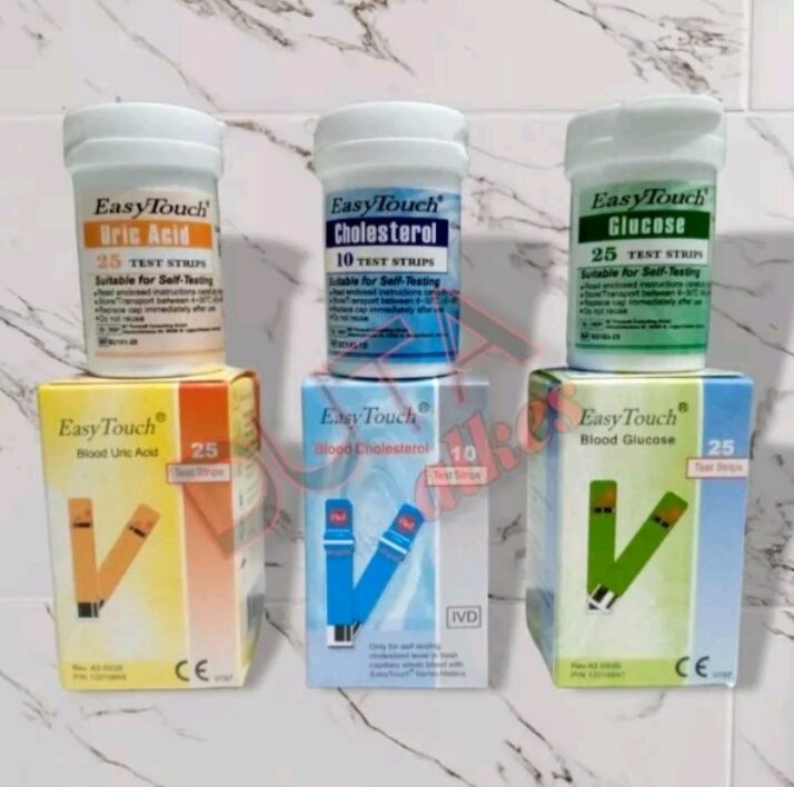 Complete package of EasyTouch blood test strips (sugar, uric acid, cholesterol) refill Harga 396,000 rupiah*Gratis Ongkir