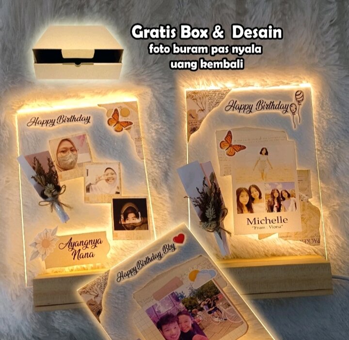 Acrylic LED custom kado hadiah ulangtahun pernikahan wisuda anniversary sovenir