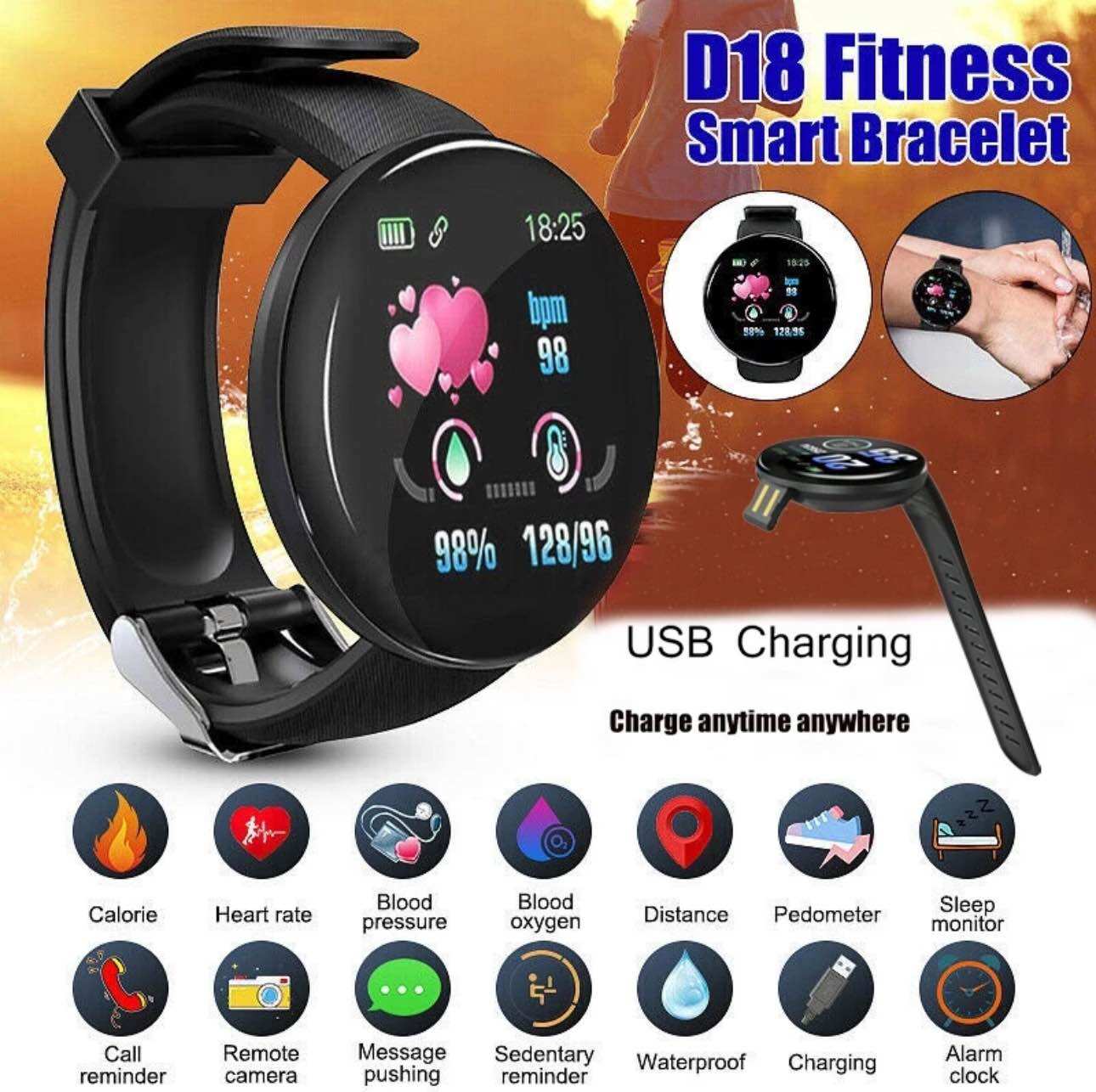 Smartwatch D18 Waterproof Sports Smart Watch for Men and Women Bluetooth Digital Smart Watch Harga 31,000 rupiah*Gratis Ongkir
