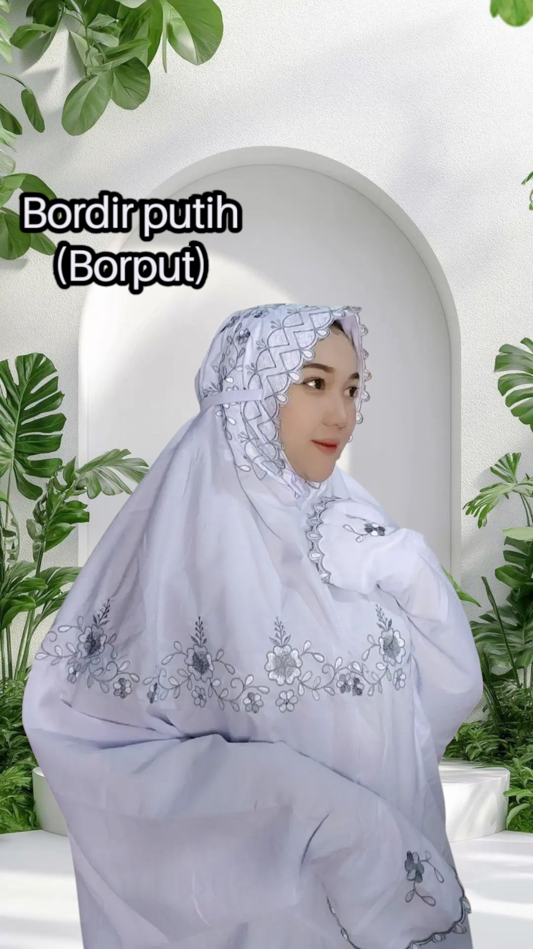 White Embroidered Santri Adult Mukena