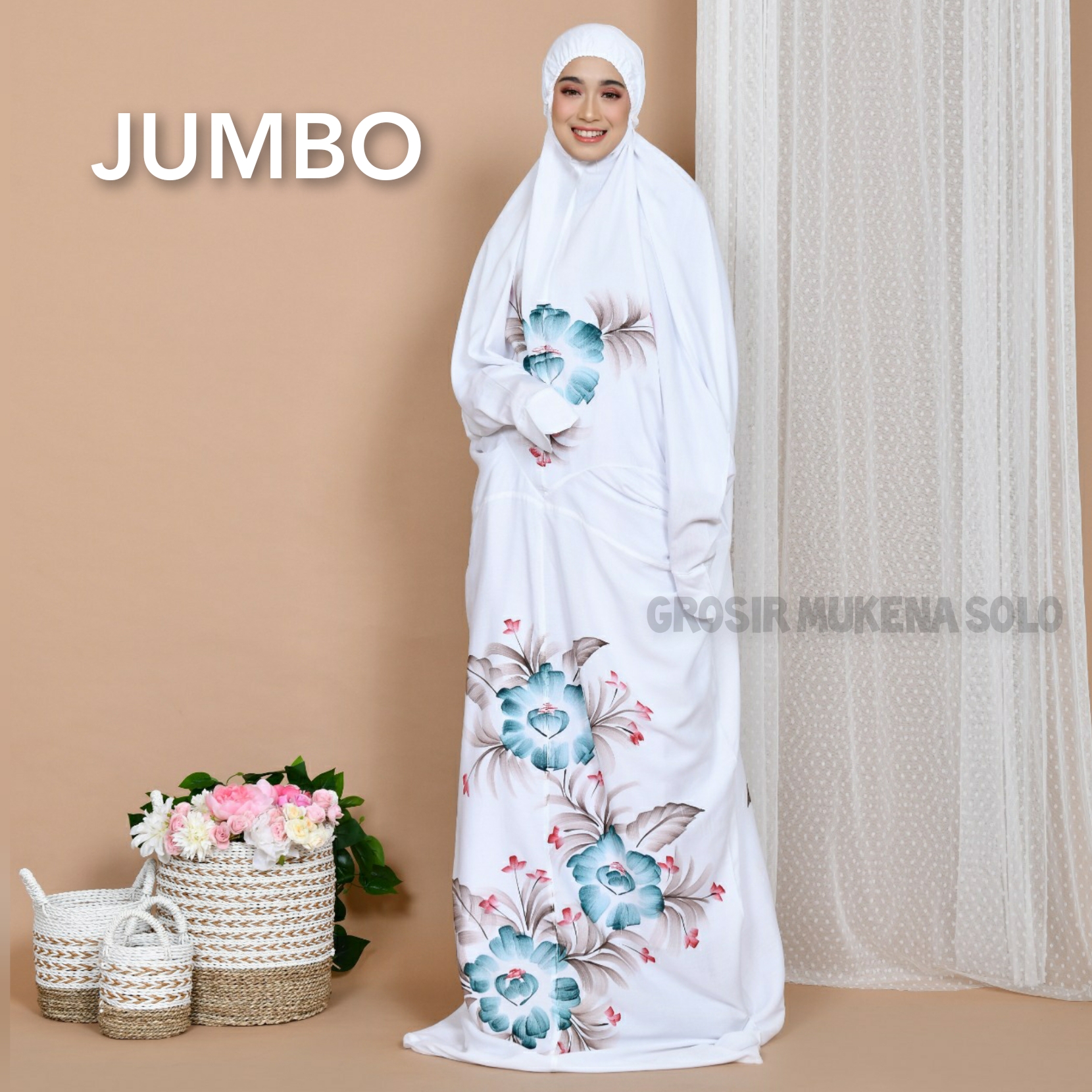 Beautiful Cool White Rose Flower Overalls Mukena / Cool Jumbo Adult Striped Overalls Mukena / Beautifu…