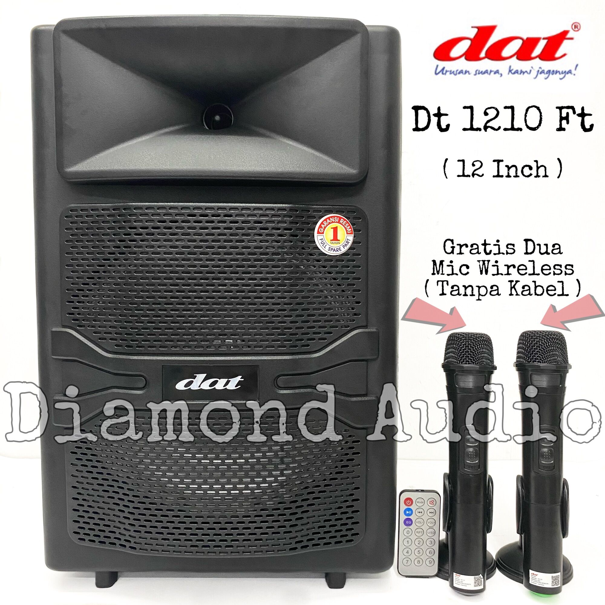 Speaker Portable Dat Dt1210 Ft Usb Bluetooth Original Wireless 12 Inch Dt 1210 Free Dua Mic Wireless Remote ( BISA COD ) Harga 840,000 rupiah*Gratis Ongkir