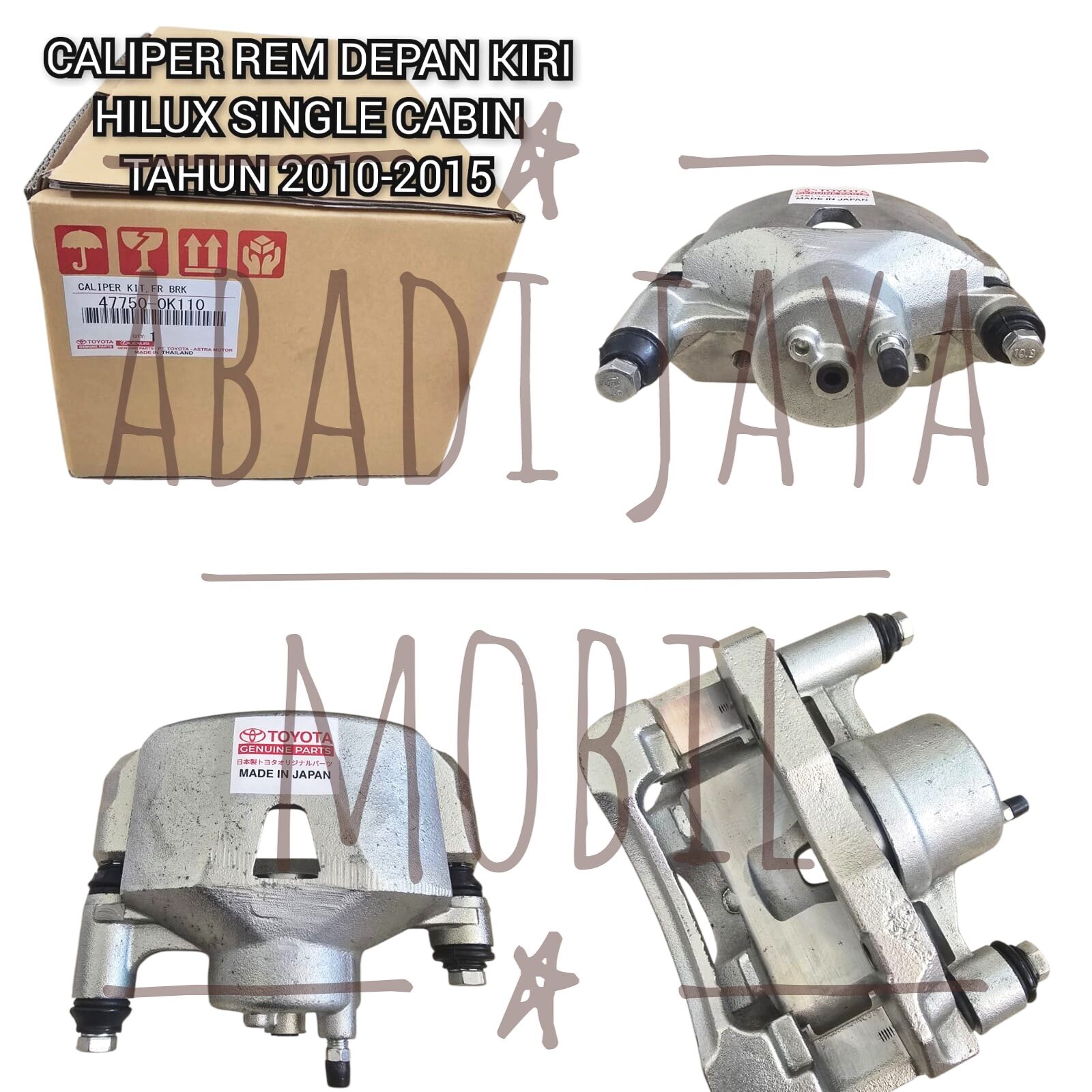 CALIPER REM DEPAN KIRI HILUX SINGE CABIN KALIPER REM DEPAN KIRI HILUX SINGLE CABIN SC CALIPER ASSY KIRI HILUX SINGLE CABIN TAHUN 2010-2015 47750-0K110 Harga 850,000 rupiah*Gratis Ongkir