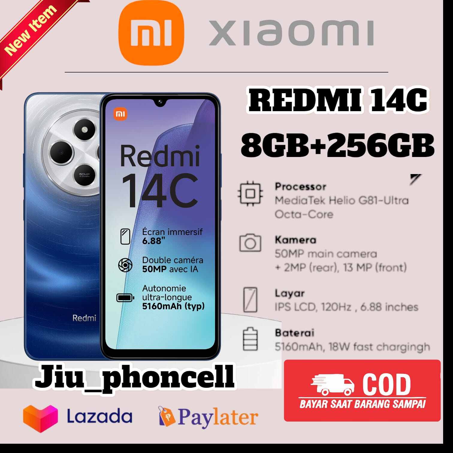 Redmi 14C Nfc Ram 16 +256 Gb, (Extend Ram 8+8 Gb) 50 Mp Camera Helio G85 5000 Mah Battery 1 Year Official Warranty (Replacement for Redmi 13C) Harga  1,645,000 Ringgit*Penghantaran Percuma